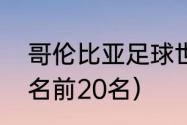 哥伦比亚足球世界排名（男足世界排名前20名）