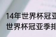 14年世界杯冠亚季军是谁？（2014年世界杯冠亚季排名？）