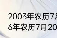 2003年农历7月22阳历是多少　2006年农历7月20是阳历多少